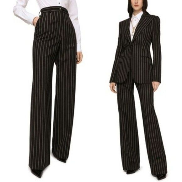 Dolce & Gabbana Low-Rise Pinstripe Trousers Black & Red - Picture 1 of 12
